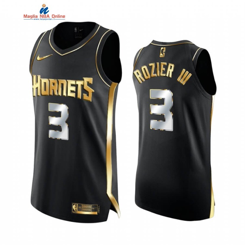 Maglia NBA Nike Charlotte Hornets #3 Terry Rozier III Nero Oro 2020-21 Acquista