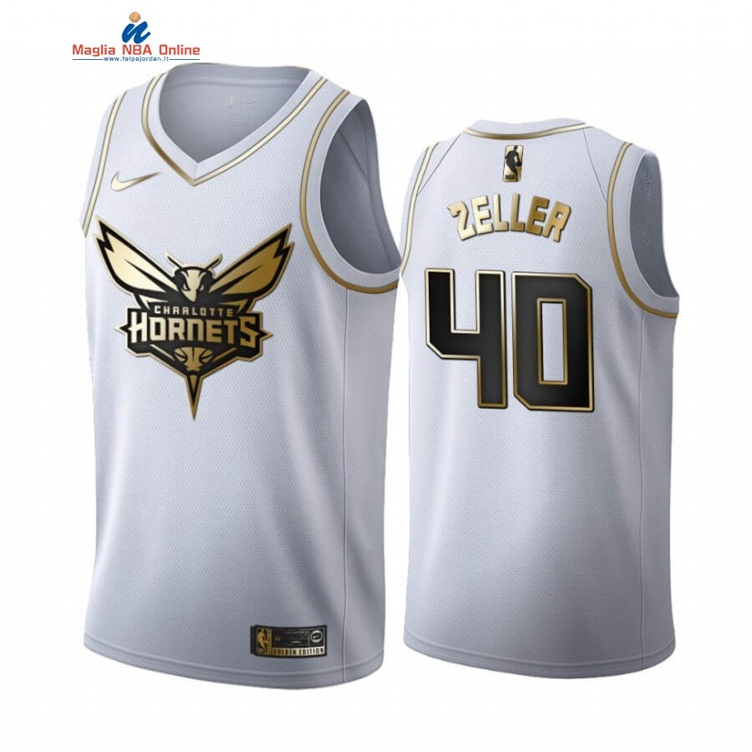 Maglia NBA Nike Charlotte Hornets #40 Cody Zeller Bianco Oro 2019-20 Acquista