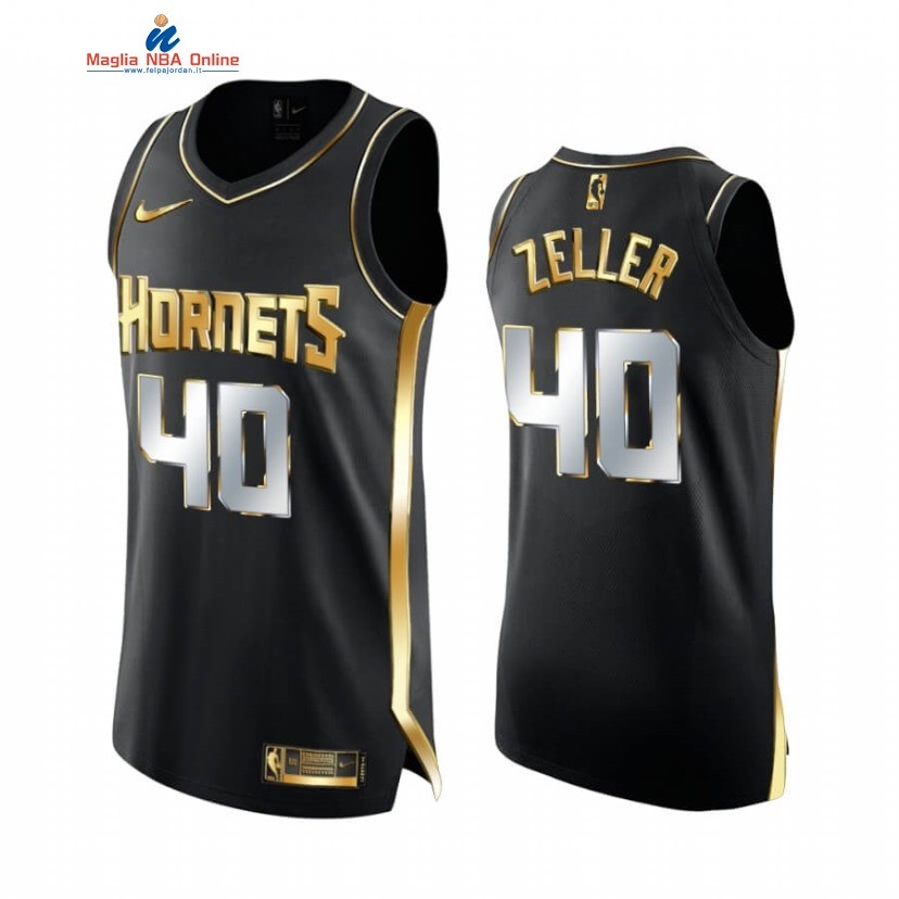Maglia NBA Nike Charlotte Hornets #40 Cody Zeller Nero Oro 2020-21 Acquista