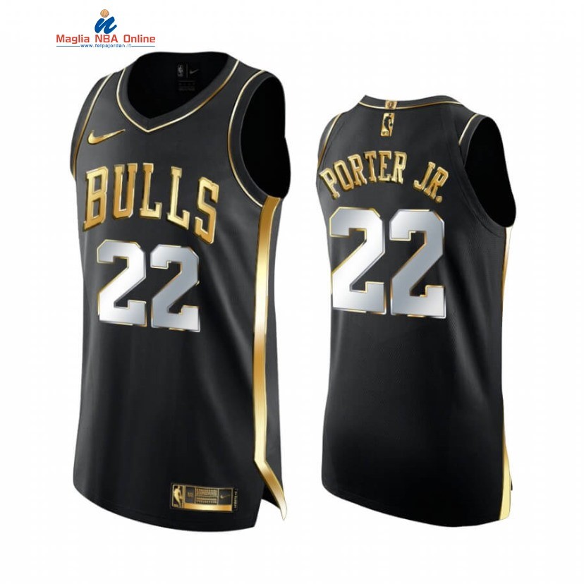 Maglia NBA Nike Chicago Bulls #22 Otto Porter Jr. Nero Oro 2020-21 Acquista