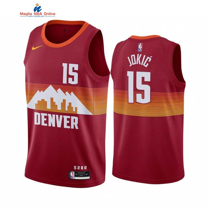 Maglia NBA Nike Denver Nuggets #15 Nikola Jokic Arancia Città 2020-21 Acquista