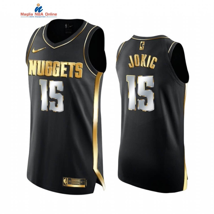 Maglia NBA Nike Denver Nuggets #15 Nikola Jokic Nero Oro 2020-21 Acquista