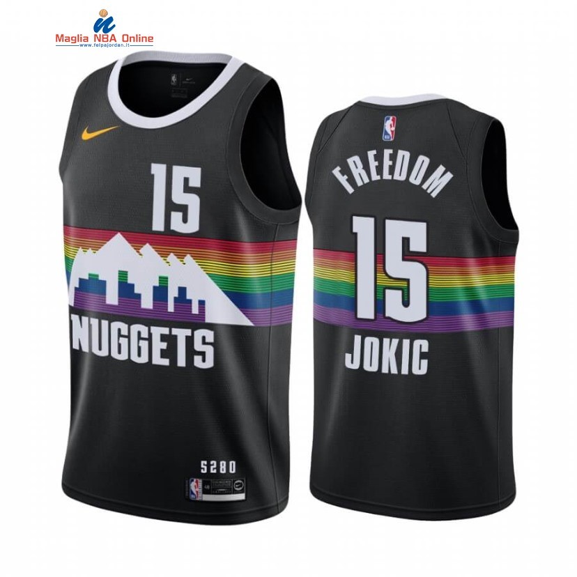 Maglia NBA Nike Denver Nuggets #15 Nikola Jokic Nike Nero Città 2020 Acquista