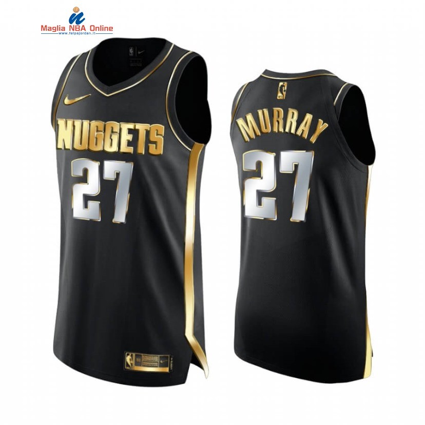 Maglia NBA Nike Denver Nuggets #27 Jamal Murray Nero Oro 2020-21 Acquista