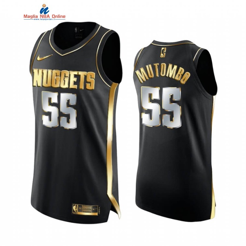 Maglia NBA Nike Denver Nuggets #55 Dikembe Mutombo Nero Oro 2020-21 Acquista