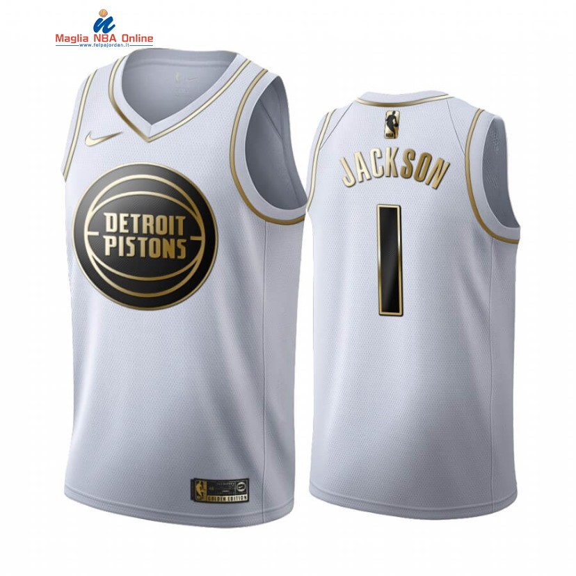 Maglia NBA Nike Detroit Pistons #1 Reggie Jackson Bianco Oro 2019-20 Acquista