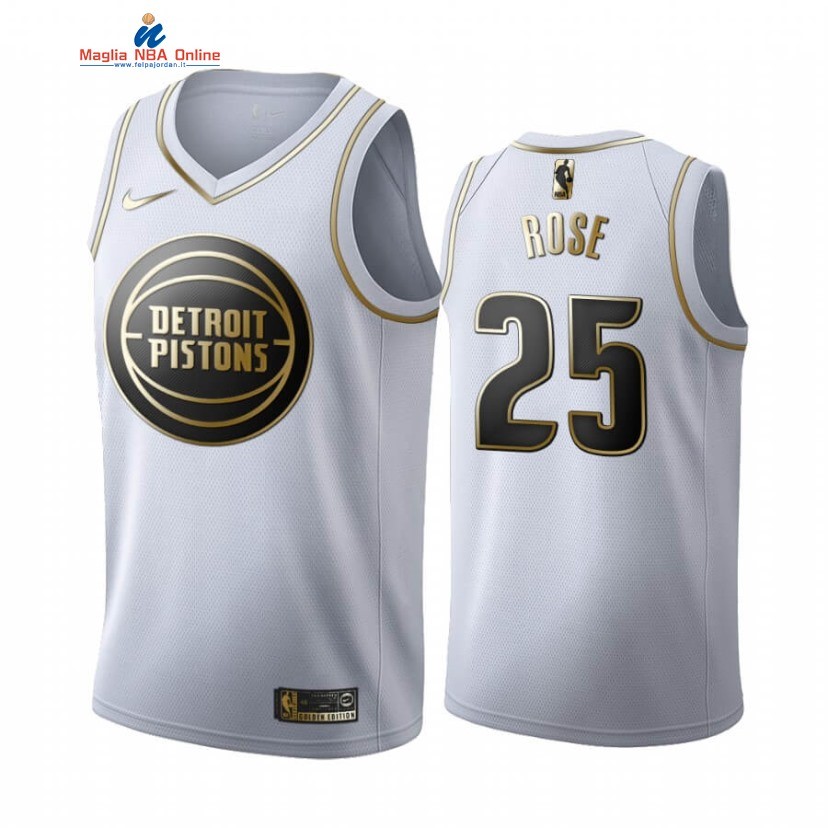 Maglia NBA Nike Detroit Pistons #25 Derrick Rose Bianco Oro 2019-20 Acquista