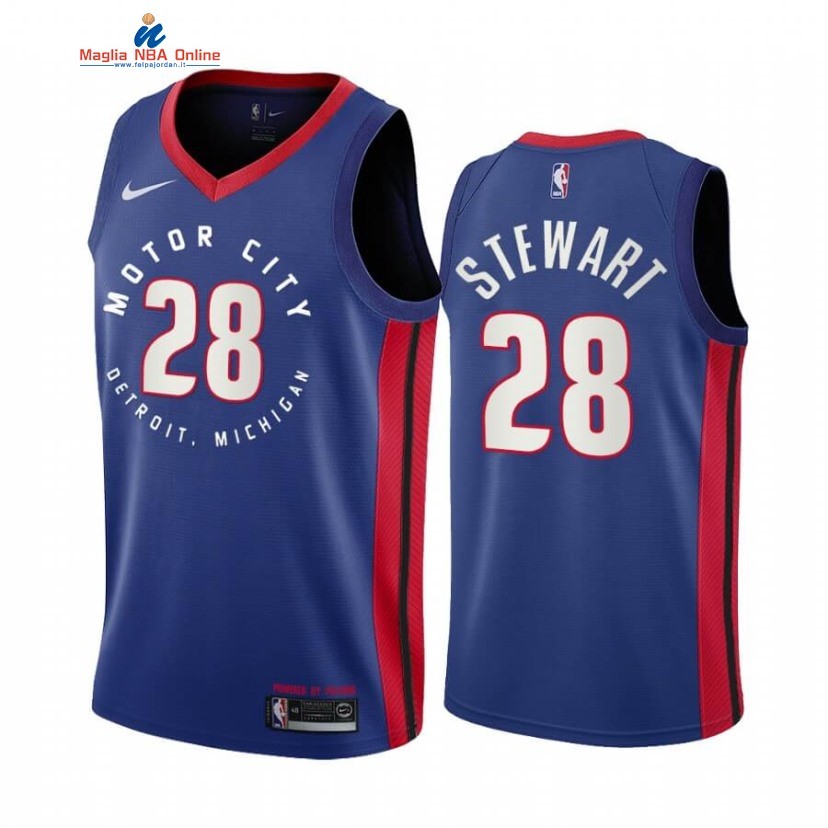 Maglia NBA Nike Detroit Pistons #28 Isaiah Stewart Nike Blu Città 2020-21 Acquista