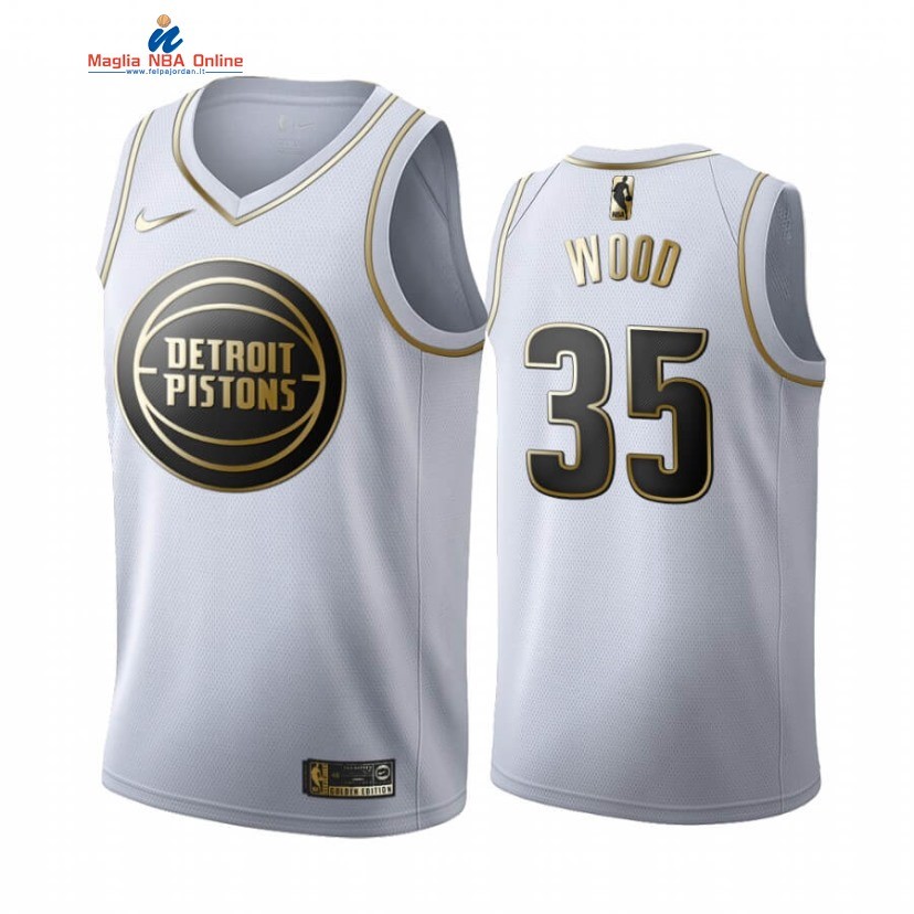 Maglia NBA Nike Detroit Pistons #35 Christian Wood Bianco Oro 2019-20 Acquista