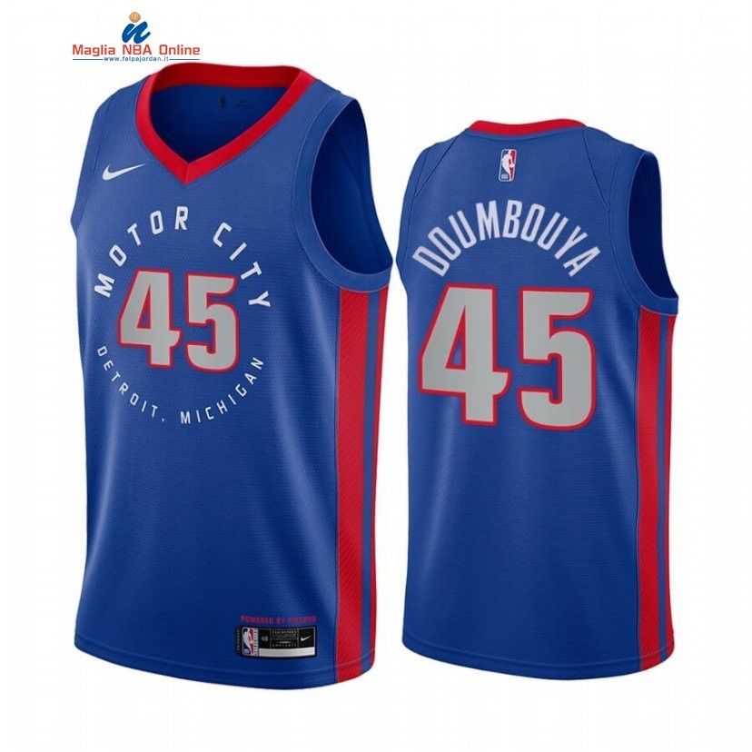 Maglia NBA Nike Detroit Pistons #45 Sekou Doumbouya Nike Blu Città 2020-21 Acquista