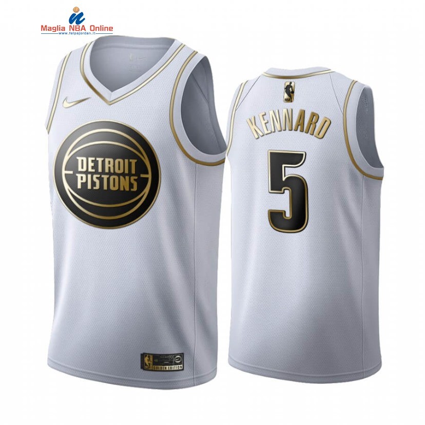 Maglia NBA Nike Detroit Pistons #5 Luke Kennard Bianco Oro 2019-20 Acquista