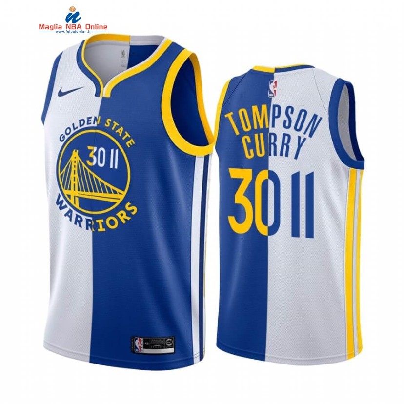 Maglia NBA Nike Golden State Warriors #30 Stephen Curry Blu Bianco Split 2020-21 Acquista