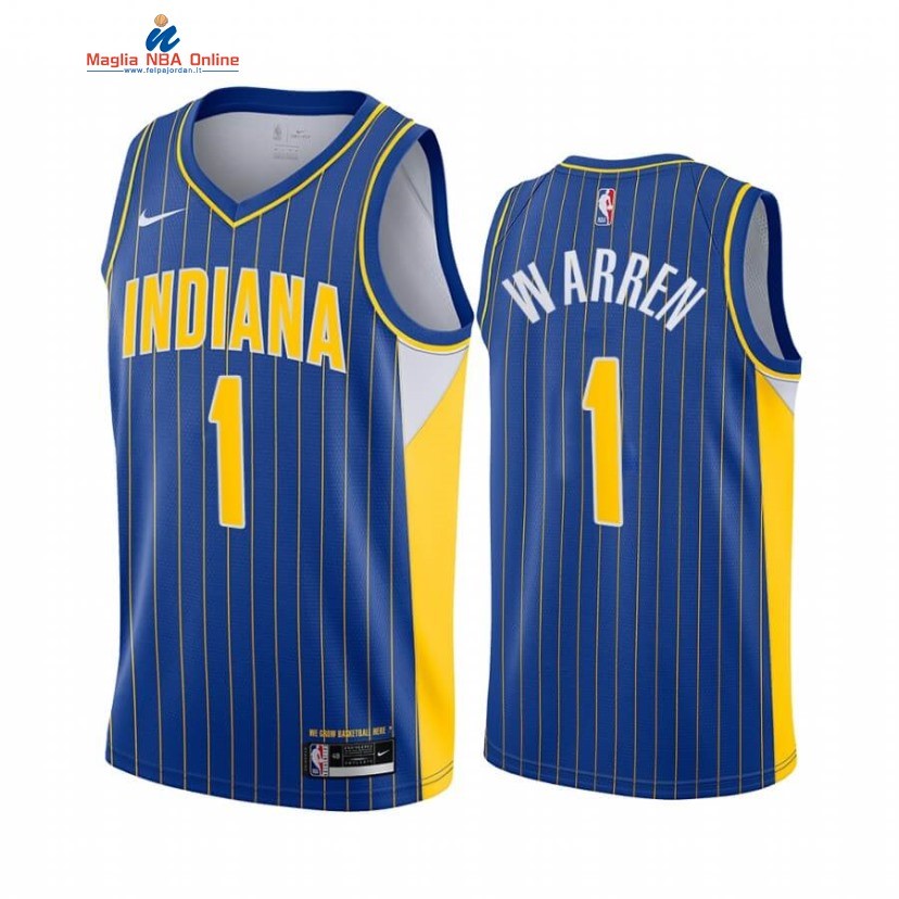 Maglia NBA Nike Indiana Pacers #1 T.J. Warren Nike Blu Città 2020-21 Acquista