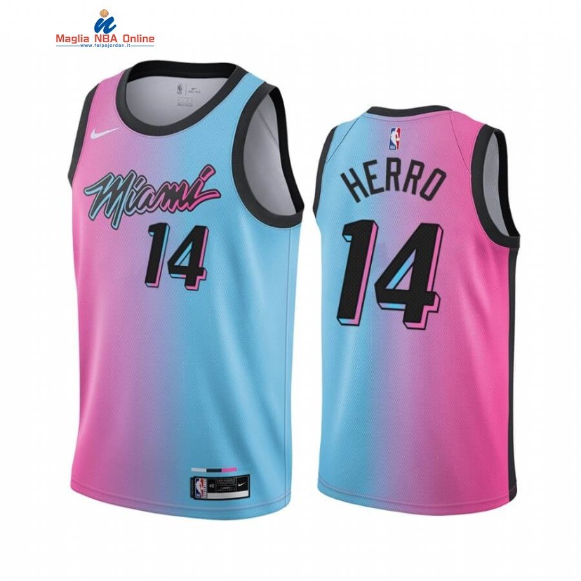 Maglia NBA Nike Miami Heat #14 Tyler Herro Blu Rosa Città 2020-21 Acquista