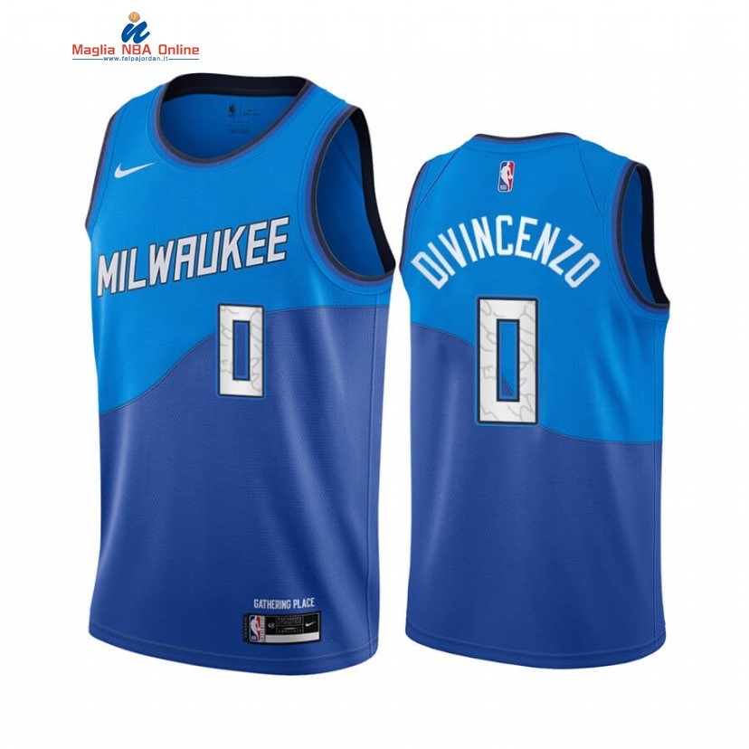 Maglia NBA Nike Milwaukee Bucks #0 Donte DiVincenzo Nike Blu Città 2020-21 Acquista