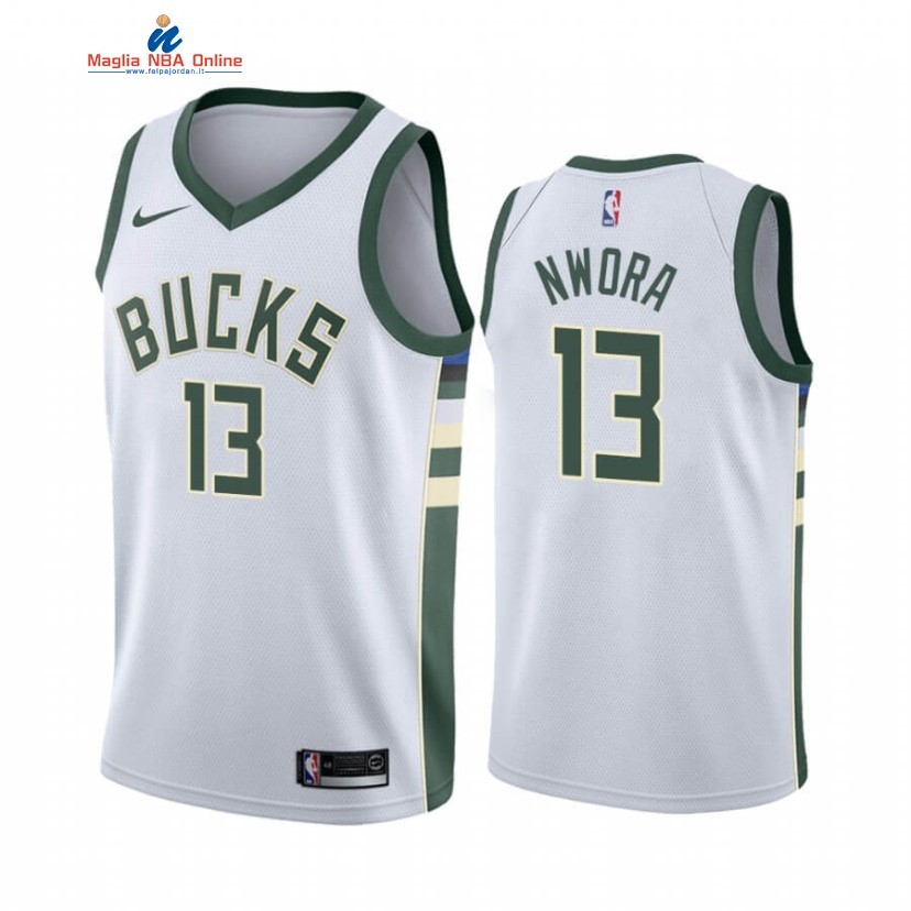 Maglia NBA Nike Milwaukee Bucks #13 Jordan Nwora Bianco Association 2020-21 Acquista