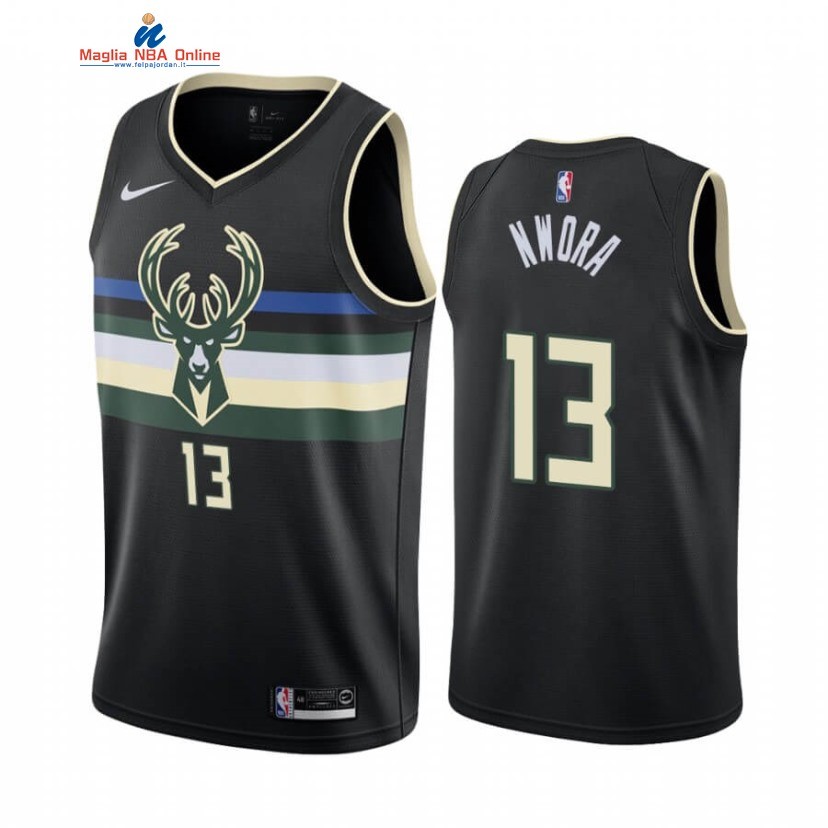 Maglia NBA Nike Milwaukee Bucks #13 Jordan Nwora Nero Statement 2020-21 Acquista