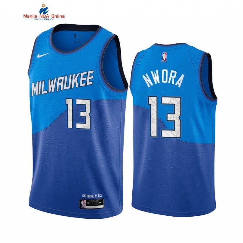 Maglia NBA Nike Milwaukee Bucks #13 Jordan Nwora Nike Blu Città 2020-21 Acquista