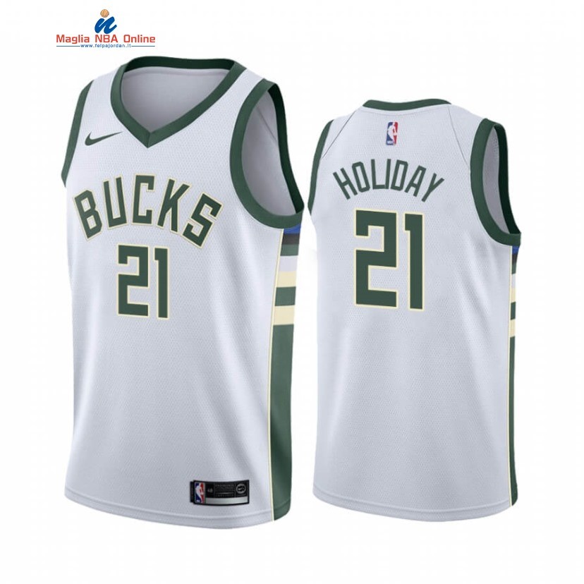 Maglia NBA Nike Milwaukee Bucks #21 Jrue Holiday Bianco Association 2020-21 Acquista