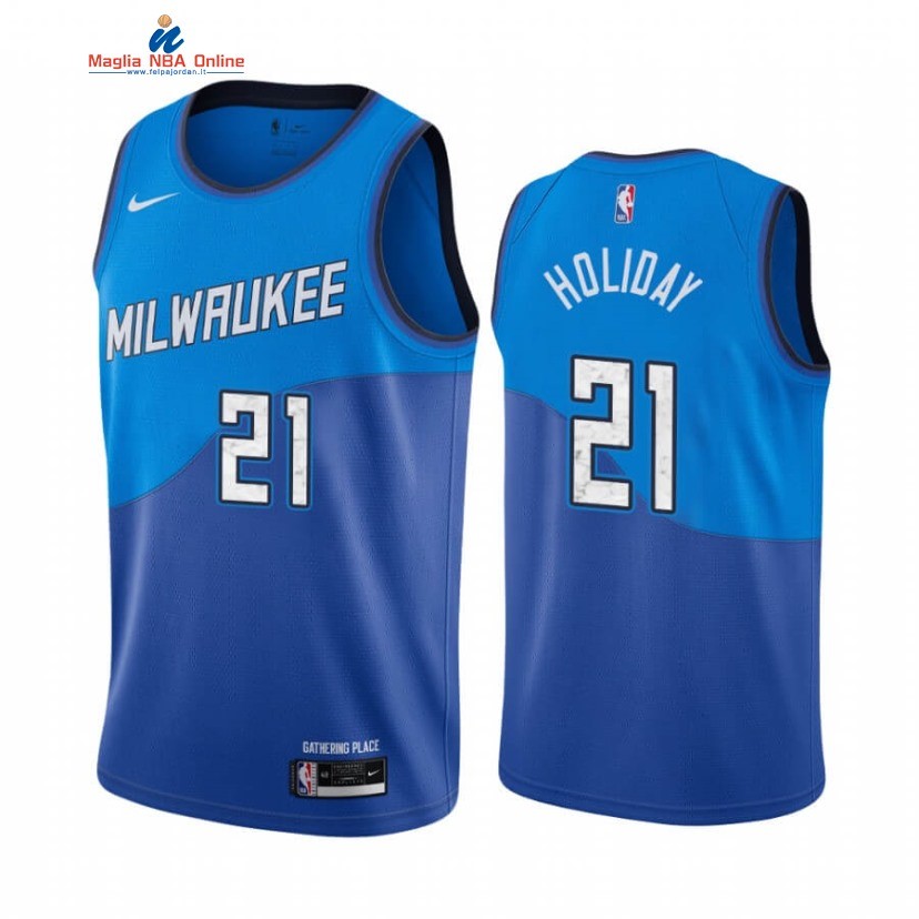 Maglia NBA Nike Milwaukee Bucks #21 Jrue Holiday Nike Blu Città 2020-21 Acquista