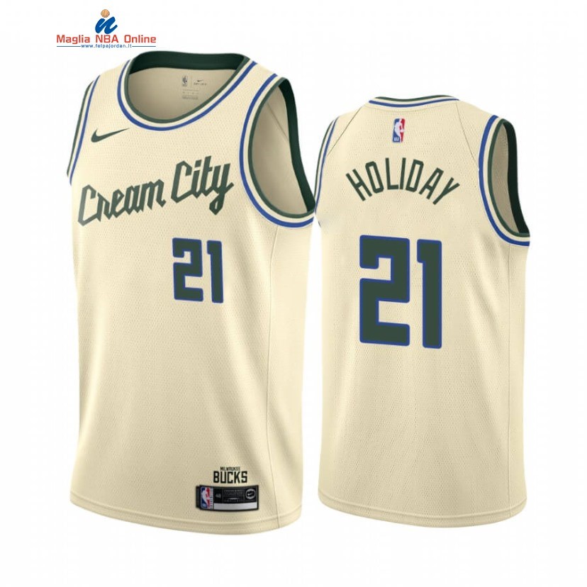 Maglia NBA Nike Milwaukee Bucks #21 Jrue Holiday Nike Crema Città 2020-21 Acquista