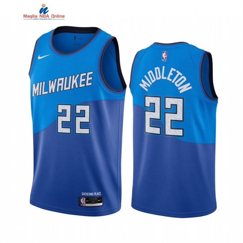 Maglia NBA Nike Milwaukee Bucks #22 Khris Middleton Nike Blu Città 2020-21 Acquista