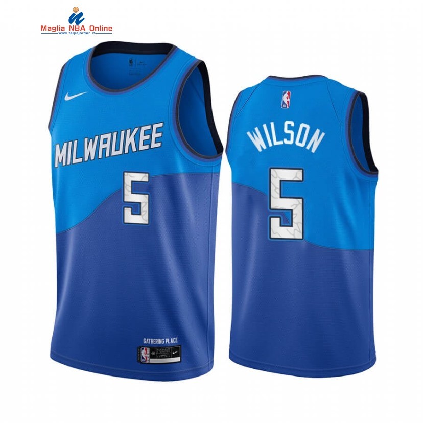 Maglia NBA Nike Milwaukee Bucks #5 D.J. Wilson Nike Blu Città 2020-21 Acquista