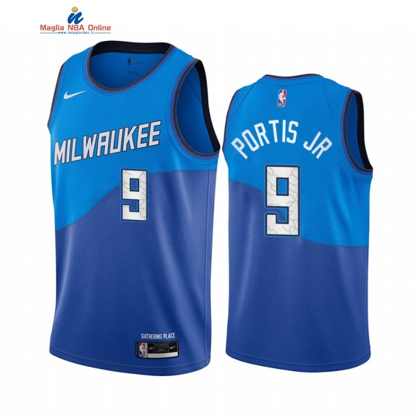 Maglia NBA Nike Milwaukee Bucks #9 Bobby Portis Nike Blu Città 2020-21 Acquista