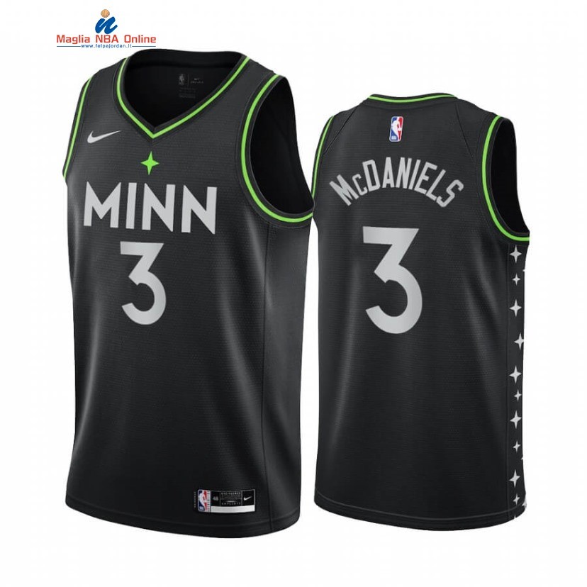Maglia NBA Nike Minnesota Timberwolvs #3 Jaden McDaniels Nero Città 2021-22 Acquista