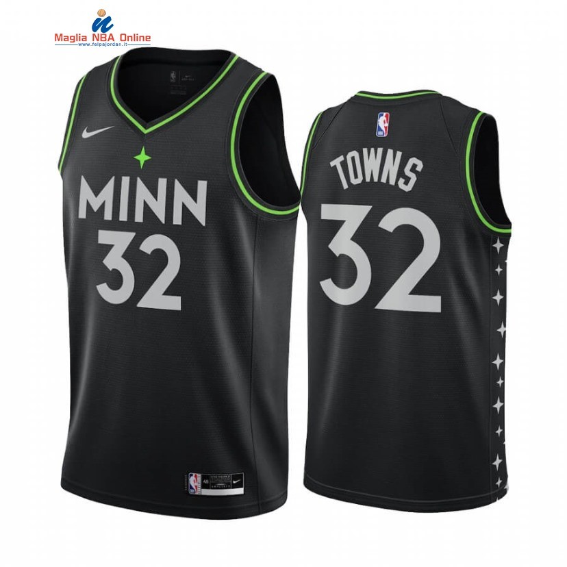 Maglia NBA Nike Minnesota Timberwolvs #32 Karl Anthony Towns Nero Città 2021-22 Acquista