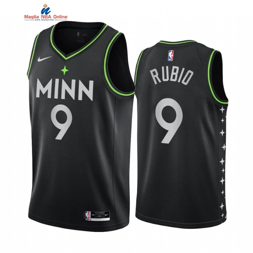 Maglia NBA Nike Minnesota Timberwolvs #9 Ricky Rubio Nero Città 2021-22 Acquista
