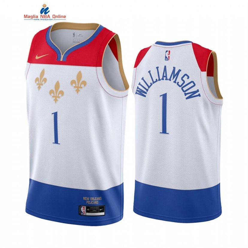 Maglia NBA Nike New Orleans Pelicans #1 Zion Williamson Bianco Città 2020-21 Acquista