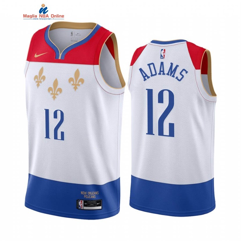 Maglia NBA Nike New Orleans Pelicans #12 Steven Adams Bianco Città 2020-21 Acquista