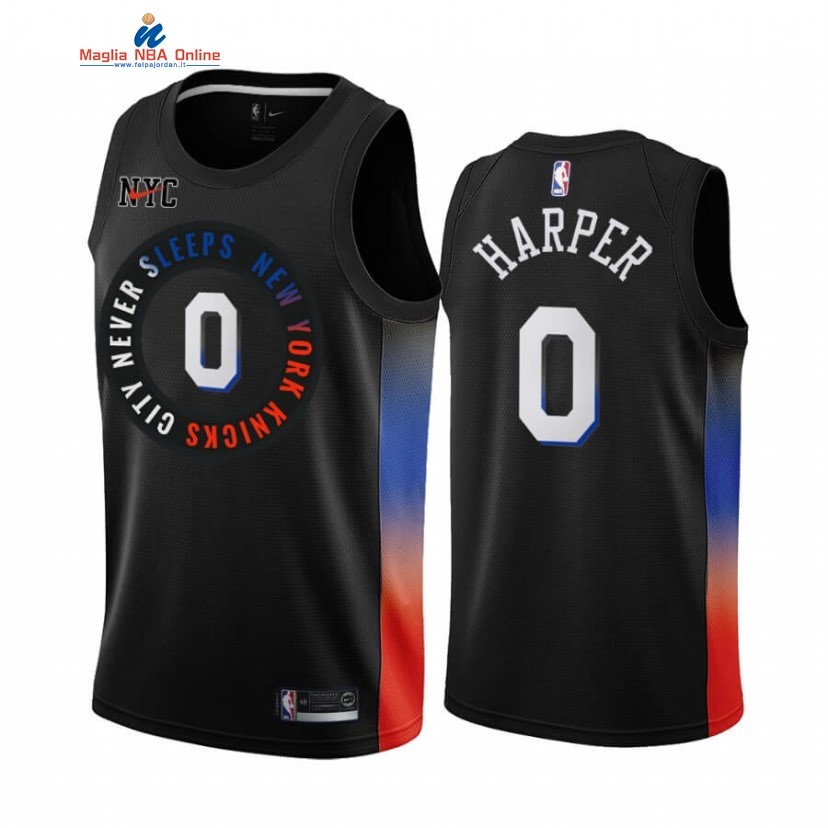 Maglia NBA Nike New York Knicks #0 Jared Harper Nero Città 2020-21 Acquista