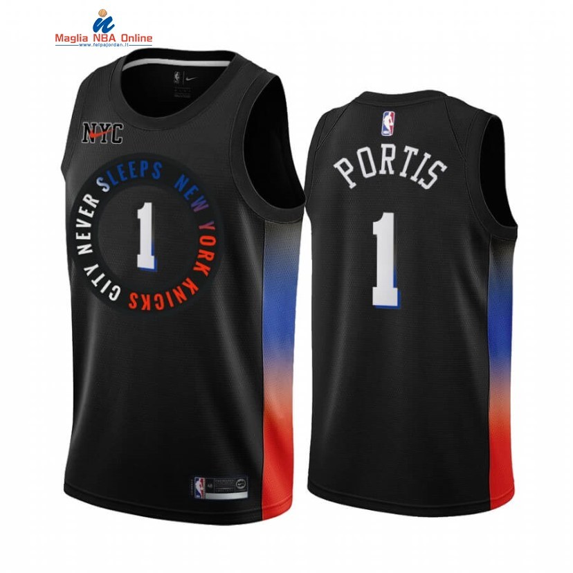Maglia NBA Nike New York Knicks #1 Bobby Portis Nero Città 2020-21 Acquista