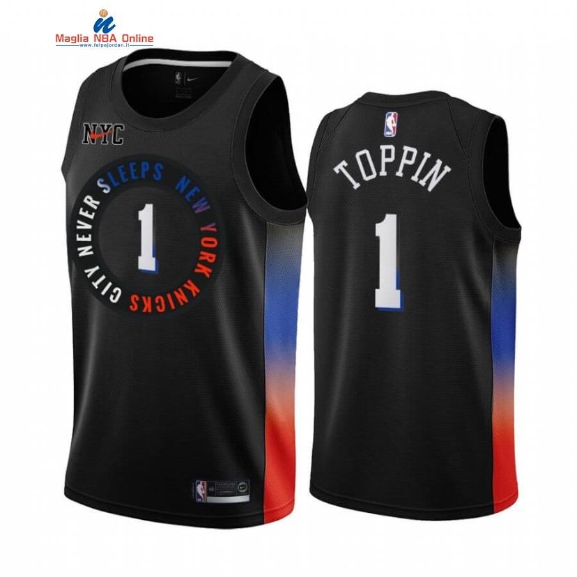 Maglia NBA Nike New York Knicks #1 Obi Toppin Nero Città 2020-21 Acquista