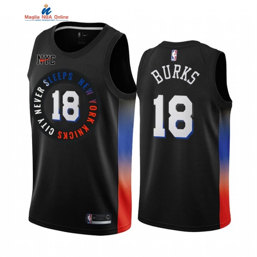 Maglia NBA Nike New York Knicks #18 Alec Burks Nero Città 2020-21 Acquista