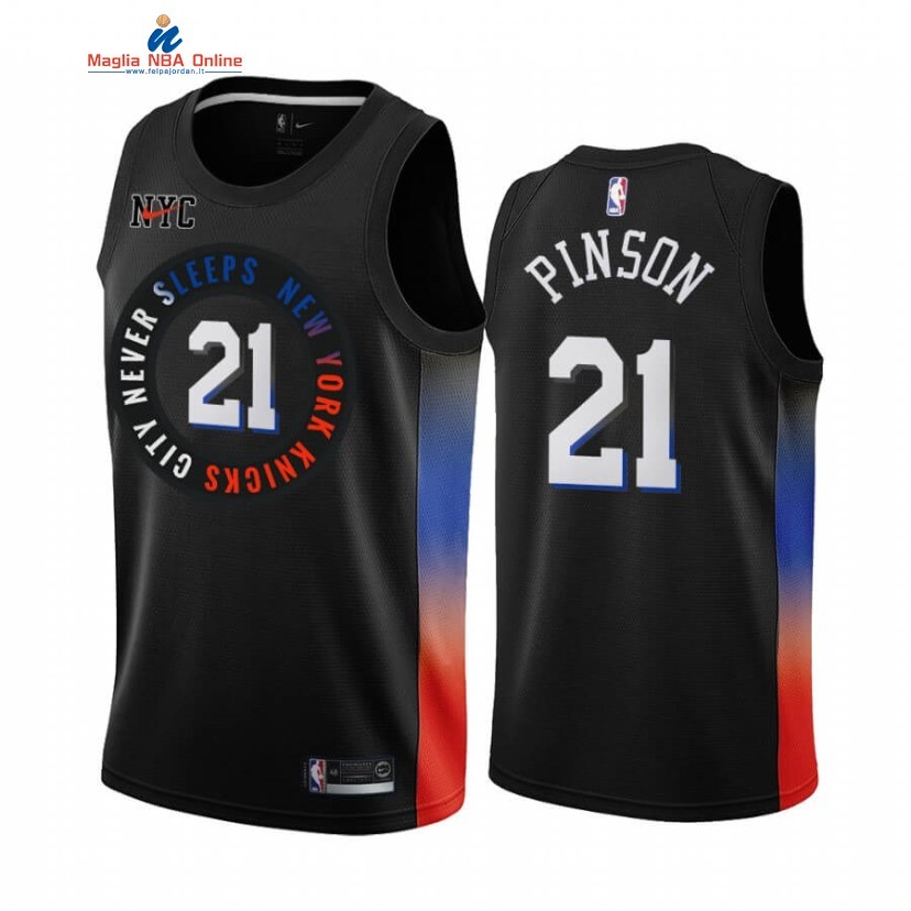 Maglia NBA Nike New York Knicks #21 Theo Pinson Nero Città 2020-21 Acquista