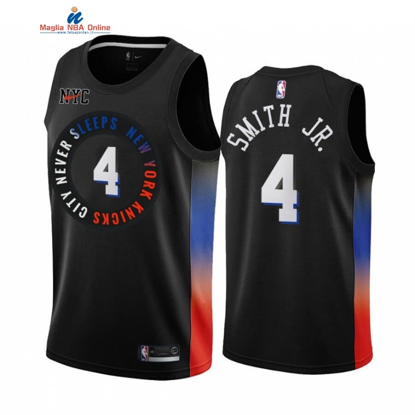 Maglia NBA Nike New York Knicks #4 Dennis Smith Jr. Nero Città 2020-21 Acquista