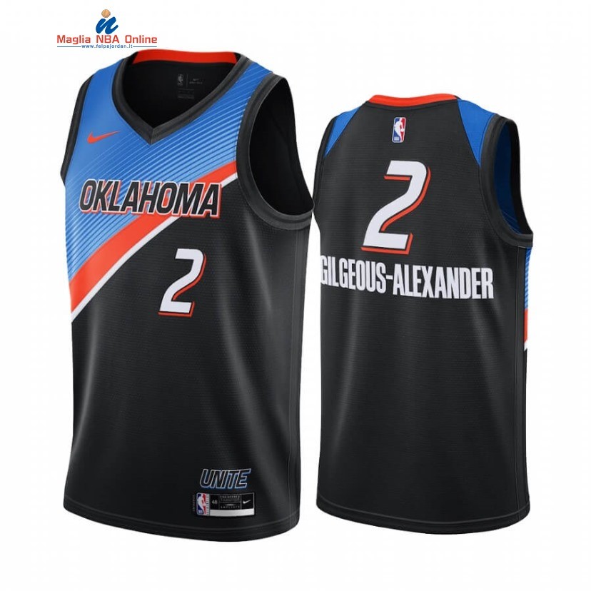 Maglia NBA Nike Oklahoma City Thunder #2 Shai Gilgeous Alexander Nike Nero Città 2020-21 Acquista