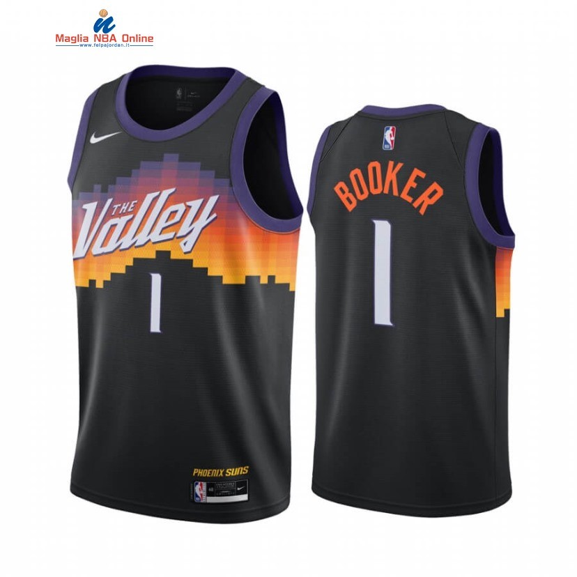 Maglia NBA Nike Phoenix Suns #1 Devin Booker Nero Città 2020-21 Acquista