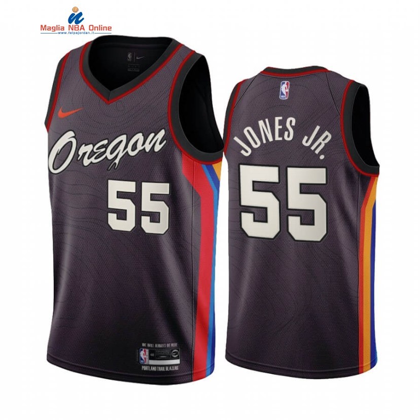 Maglia NBA Nike Portland Trail Blazers #55 Derrick Jones Jr. Nike Nero Città 2020-21 Acquista