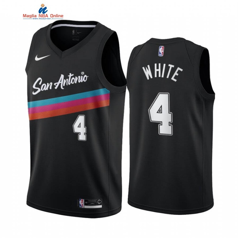 Maglia NBA Nike San Antonio Spurs #4 Derrick White Nero Città 2020-21 Acquista