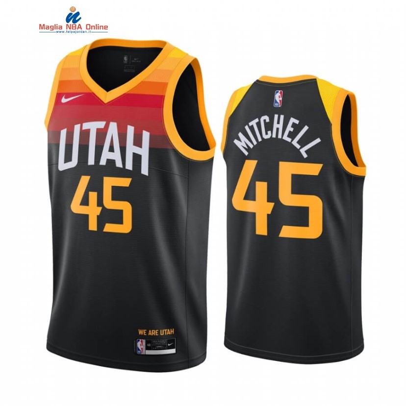 Maglia NBA Nike Utah Jazz #45 Donovan Mitchell Nero Città 2020-21 Acquista