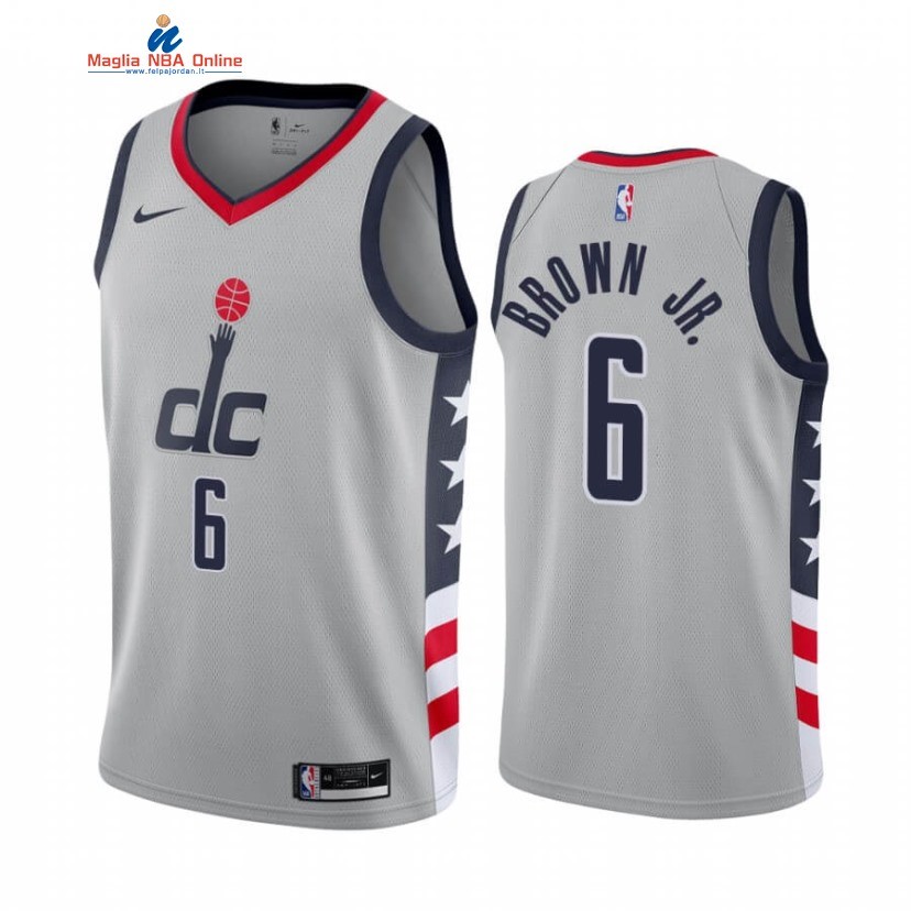 Maglia NBA Nike Washington Wizards #6 Troy Brown Jr. Grigio Città 2020-21 Acquista