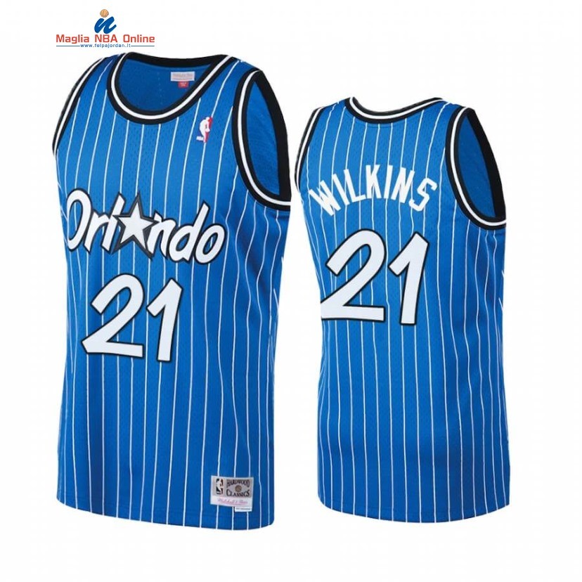 Maglia NBA Orlando Magic #21 Dominique Wilkins Blu Hardwood Classics Acquista