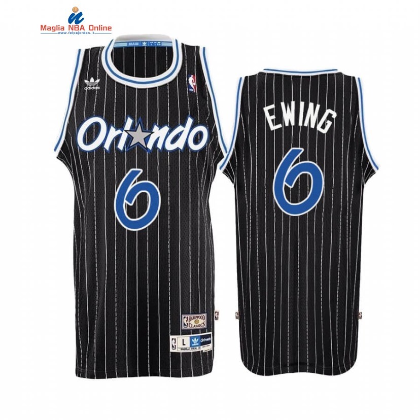 Maglia NBA Orlando Magic #6 Patrick Ewing Nero Throwback Hardwood Classics Acquista