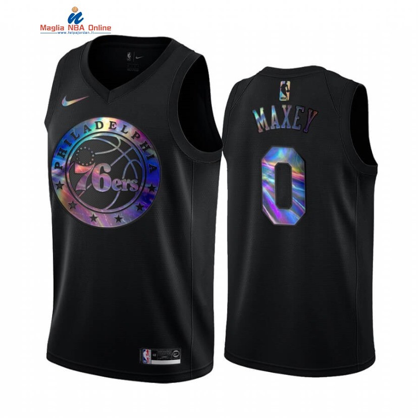 Maglia NBA Philadelphia Sixers #0 Tyrese Maxey Nero Hardwood Classics 2020 Acquista