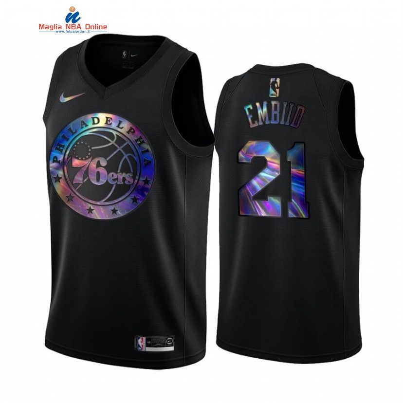 Maglia NBA Philadelphia Sixers #21 Joel Embiid Nero Hardwood Classics 2020 Acquista