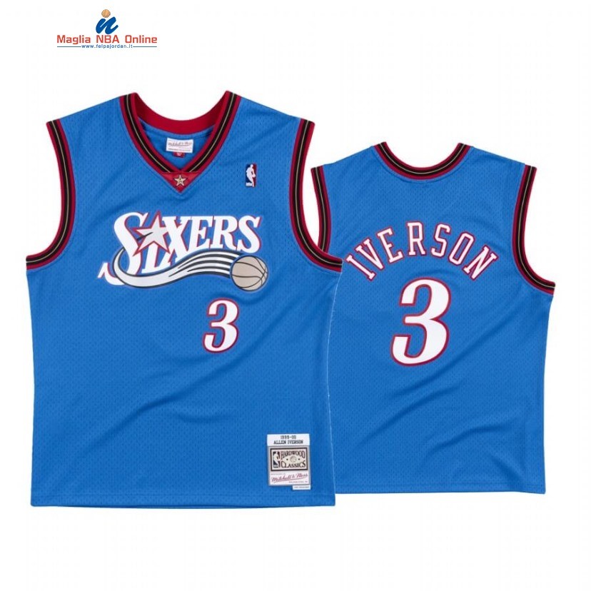 Maglia NBA Philadelphia Sixers #3 Allen Iverson Blu Hardwood Classics 1999-00 Acquista